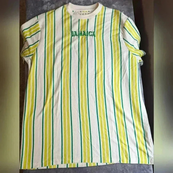 VSTR Premium Jamaica Shirt Mens Medium Short Sleeve Cotton Green Yellow - Picture 2 of 11